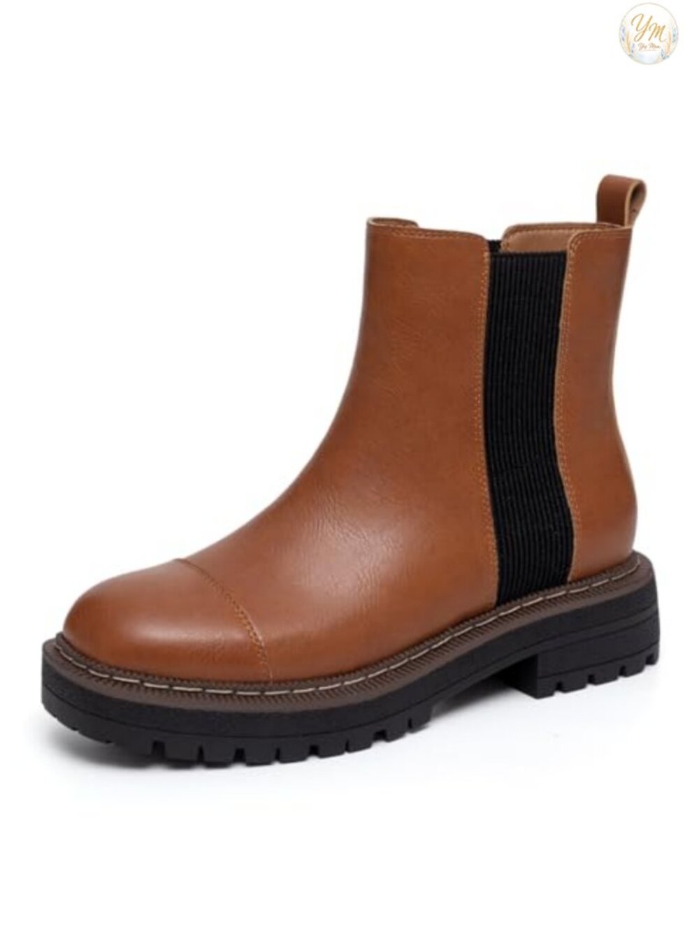 Women's Chunky Heel Slip On Chelsea Ankle Booties Faux Leather Platform